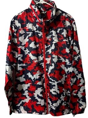 Nike-Men’s Hooded Camo Windbreaker Red/White/Navy Jacket Sz XL EUC